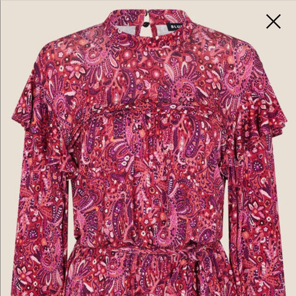 Paisley Print Frill Jersey Dress Pink